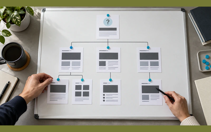 A team arranging a website hierarchy around the questions visitors need answered.
