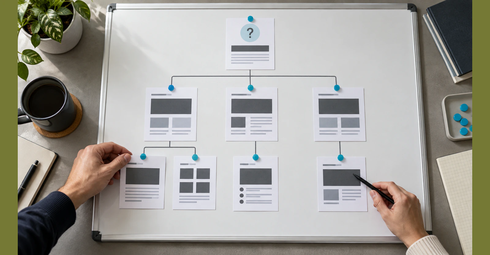 A team arranging a website hierarchy around the questions visitors need answered.