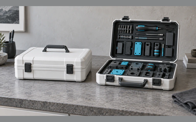 A ready-made toolkit beside a configurable kit with individual components.