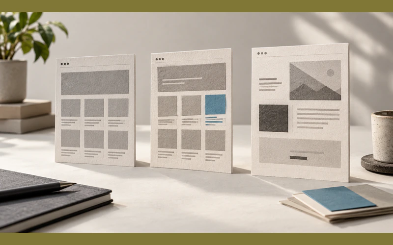 Reusable website layouts compared with a distinct custom page layout.