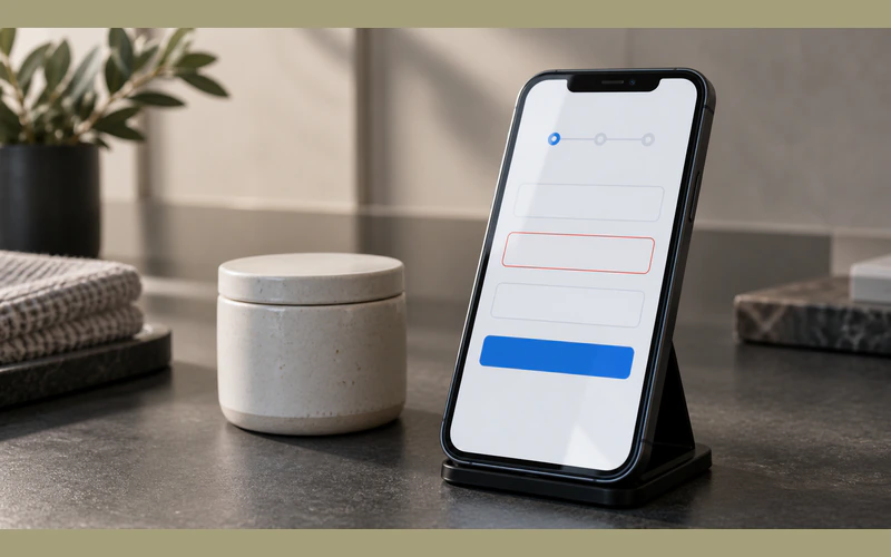 An illustrative mobile checkout with a highlighted field requiring attention.