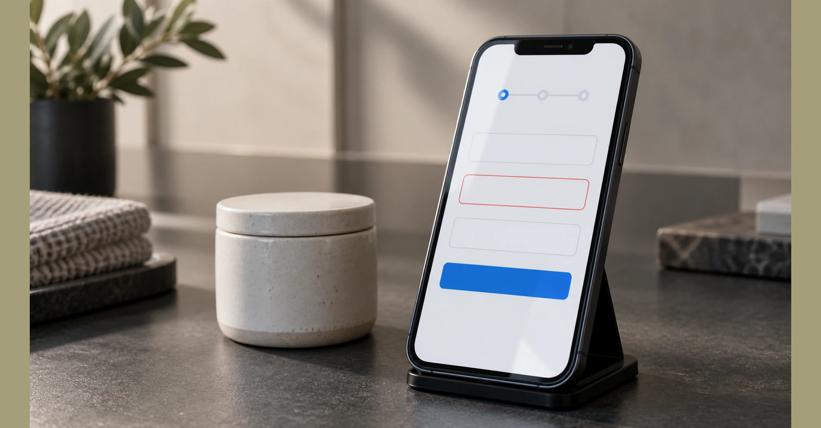 An illustrative mobile checkout with a highlighted field requiring attention.