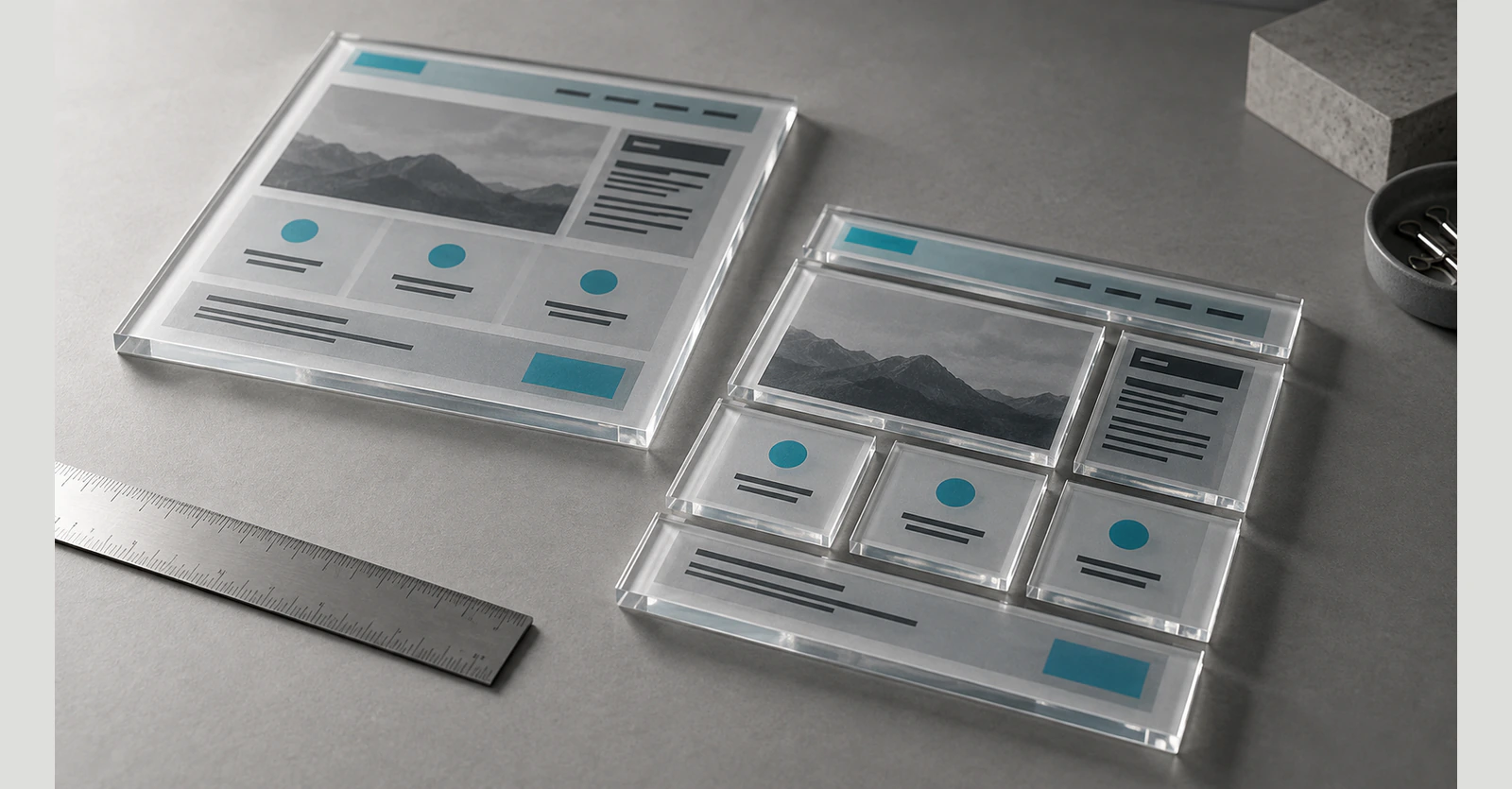 Two website layout models illustrating a change in editing structure.