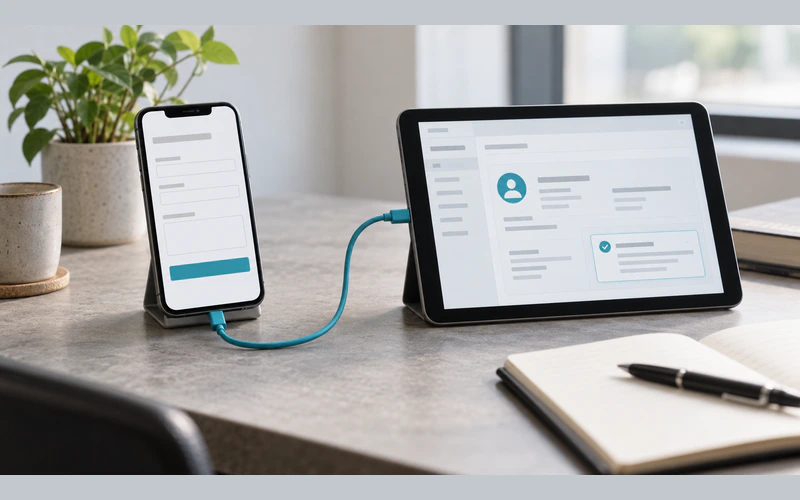 A website enquiry form connected conceptually to a customer record and follow-up task.