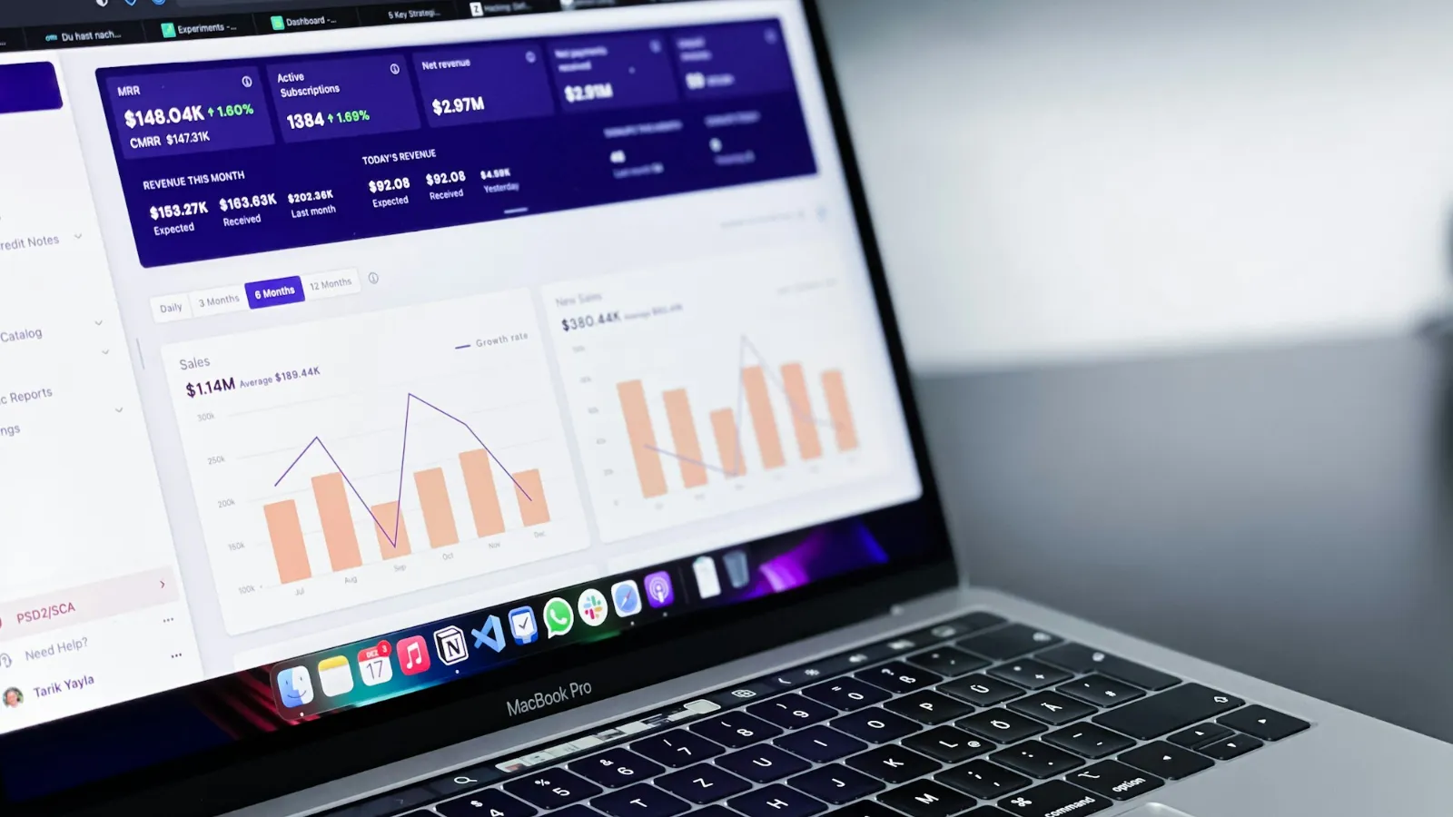 Laptop showing business performance analytics from automated workflows